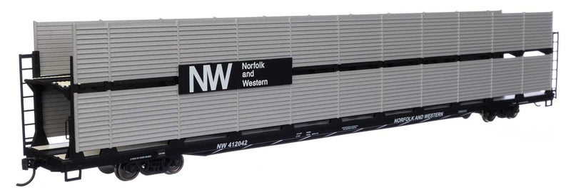 WalthersMainline 910-8123 89' Flatcar w/Bi-Level Shielded Auto Rack - Ready to Run -- Norfolk & Western Rack & Flatcar