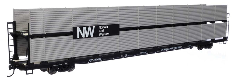 WalthersMainline 910-8124 89' Flatcar w/Bi-Level Shielded Auto Rack - Ready to Run -- Norfolk & Western Rack & Flatcar