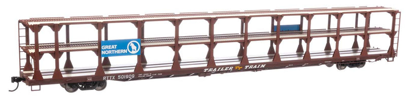 WalthersMainline 910-8210 89' Flatcar w/Tri-Level Open Auto Rack - Ready to Run -- Great Northern Rack Trailer-Train Flatcar RTTX