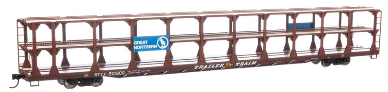 WalthersMainline 910-8210 89' Flatcar w/Tri-Level Open Auto Rack - Ready to Run -- Great Northern Rack Trailer-Train Flatcar RTTX