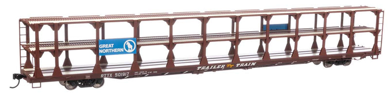 WalthersMainline 910-8211 89' Flatcar w/Tri-Level Open Auto Rack - Ready to Run -- Great Northern Rack Trailer-Train Flatcar RTTX