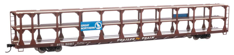 WalthersMainline 910-8211 89' Flatcar w/Tri-Level Open Auto Rack - Ready to Run -- Great Northern Rack Trailer-Train Flatcar RTTX