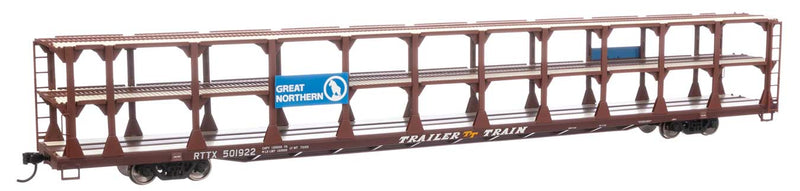 WalthersMainline 910-8212 89' Flatcar w/Tri-Level Open Auto Rack - Ready to Run -- Great Northern Rack Trailer-Train Flatcar RTTX