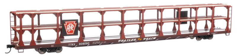 WalthersMainline 910-8214 89' Flatcar w/Tri-Level Open Auto Rack - Ready to Run -- Pennsylvania Railroad Rack Trailer-Train Flatcar