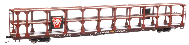 WalthersMainline 910-8215 89' Flatcar w/Tri-Level Open Auto Rack - Ready to Run -- Pennsylvania Railroad Rack Trailer-Train Flatcar