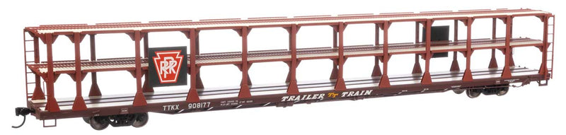 WalthersMainline 910-8216 89' Flatcar w/Tri-Level Open Auto Rack - Ready to Run -- Pennsylvania Railroad Rack Trailer-Train Flatcar