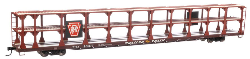 WalthersMainline 910-8216 89' Flatcar w/Tri-Level Open Auto Rack - Ready to Run -- Pennsylvania Railroad Rack Trailer-Train Flatcar
