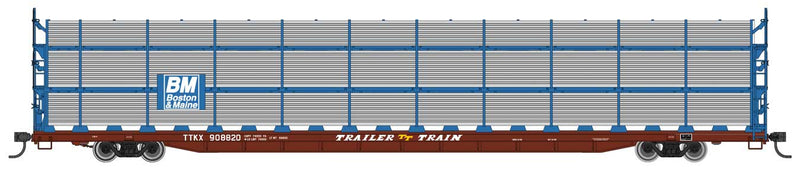 WalthersMainline 910-8303 89' Flatcar w/Tri-Level Shielded Auto Rack - Ready to Run -- Boston & Maine