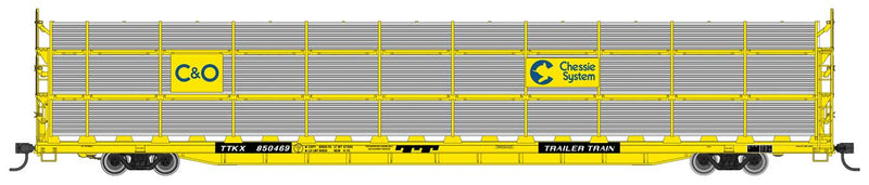 WalthersMainline 910-8305 89' Flatcar w/Tri-Level Shielded Auto Rack - Ready to Run -- Chesapeake & Ohio