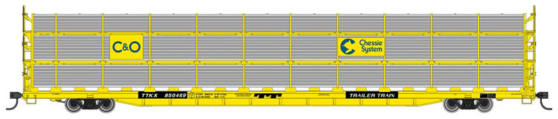 WalthersMainline 910-8306 89' Flatcar w/Tri-Level Shielded Auto Rack - Ready to Run -- Chesapeake & Ohio