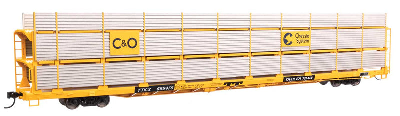 WalthersMainline 910-8306 89' Flatcar w/Tri-Level Shielded Auto Rack - Ready to Run -- Chesapeake & Ohio