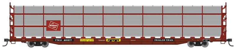 WalthersMainline 910-8319 89' Flatcar w/Tri-Level Shielded Auto Rack - Ready to Run -- Milwaukee Road