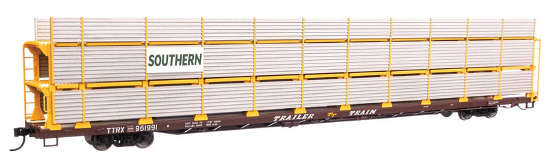 WalthersMainline 910-8321 89' Flatcar w/Tri-Level Shielded Auto Rack - Ready to Run -- Southern