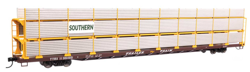 WalthersMainline 910-8321 89' Flatcar w/Tri-Level Shielded Auto Rack - Ready to Run -- Southern