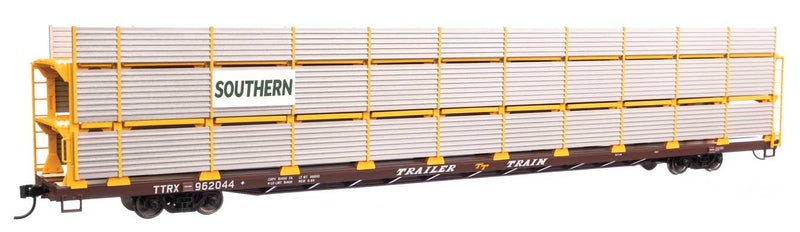 WalthersMainline 910-8322 89' Flatcar w/Tri-Level Shielded Auto Rack - Ready to Run -- Southern