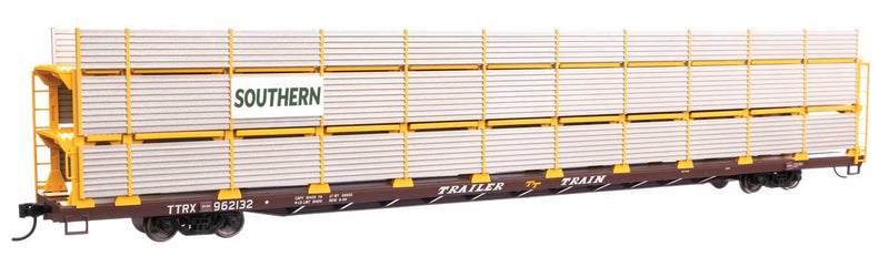 WalthersMainline 910-8324 89' Flatcar w/Tri-Level Shielded Auto Rack - Ready to Run -- Southern