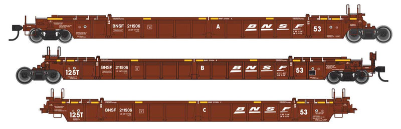 WalthersMainline 910-55803 NSC Articulated 3-Unit 53' Well Car - Ready to Run -- BNSF Railway