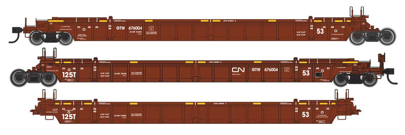WalthersMainline 910-55805 NSC Articulated 3-Unit 53' Well Car - Ready to Run -- Canadian National GTW