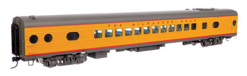 WalthersProto 920-9804 85' Milwaukee Road 600-Series Coach -- Milwaukee Road - Standard w/Decals (yellow, gray, red), HO