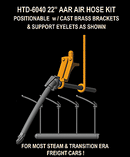 Hi-Tech Details HO HTD-6040 22" AAR Air Hoses, Molded Rubber, With Cast Brass Brackets & Metal Eyelets 2 Pair