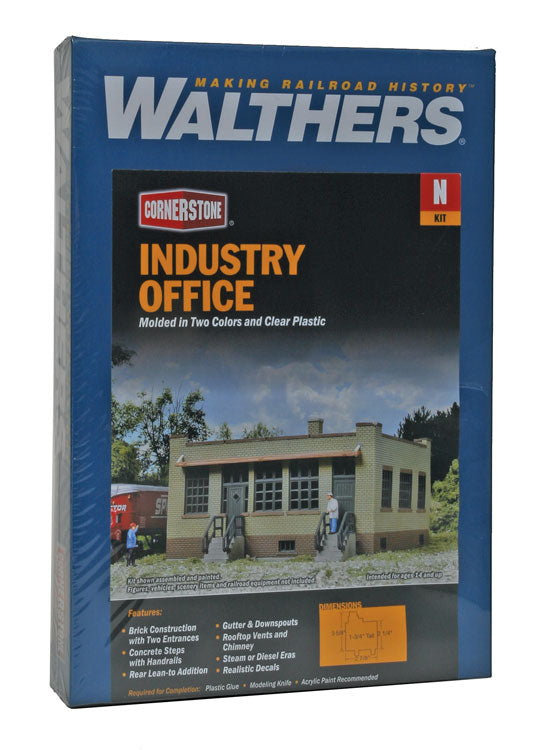 Walthers Cornerstone 933-3834 Industrial Office -- Kit - 3-5/8 x 2-1/4 x 1-3/4" 9.2 x 5.7 x 4.4cm, N Scale