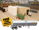 Walthers Cornerstone HO 933-B4181 Corn Syrup Transfer, Transload Facility Kit with Free SceneMaster Tank Trailer