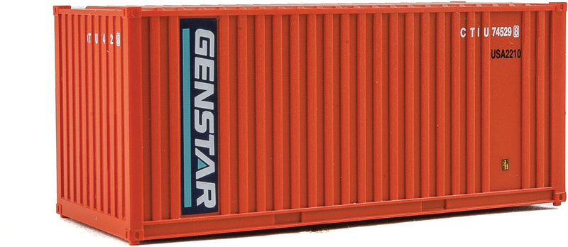 Walthers Scenemaster 949-8003 HO 20' Corrugated Container with Flat Panel - Assembled -- Genstar (orange, blue, white)