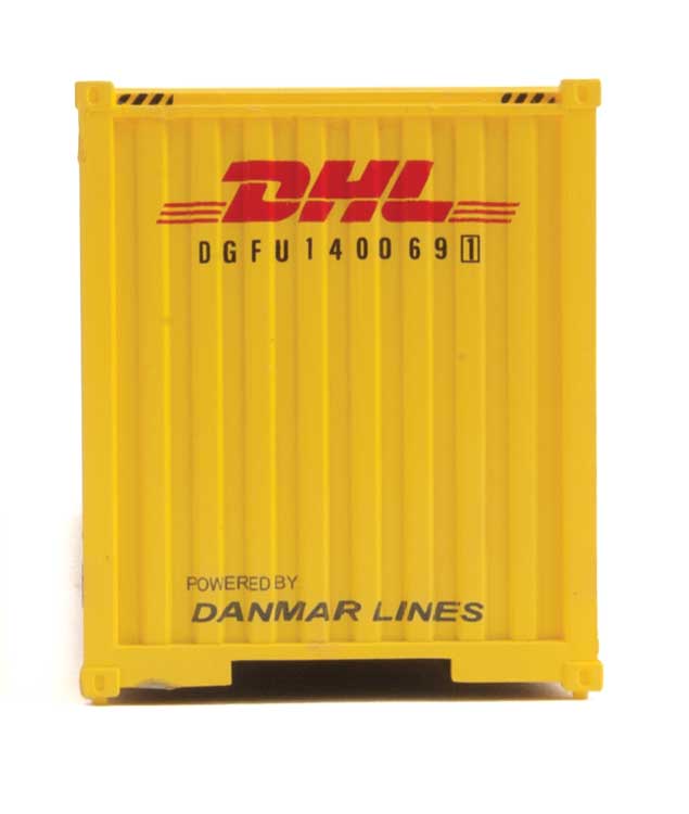 Walthers Scenemaster 949-8267 HO 40' Hi-Cube Corrugated-Side Container - Assembled -- DHL (yellow, red)