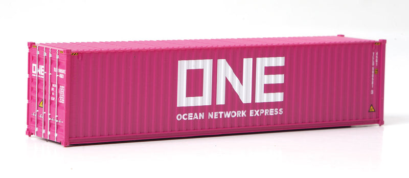 Walthers Scenemaster 949-8275 HO 40' Hi-Cube Corrugated-Side Container - Assembled -- Ocean Network Express - ONE (magenta, white)