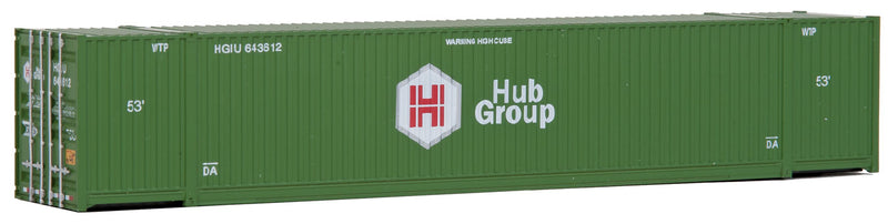 Walthers Scenemaster 949-8505 HO 53' Singamas Corrugated Side Container - Ready to Run -- Hub Group (green, white, red)