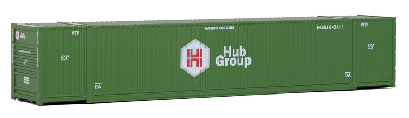 Walthers Scenemaster 949-8505 HO 53' Singamas Corrugated Side Container - Ready to Run -- Hub Group (green, white, red)