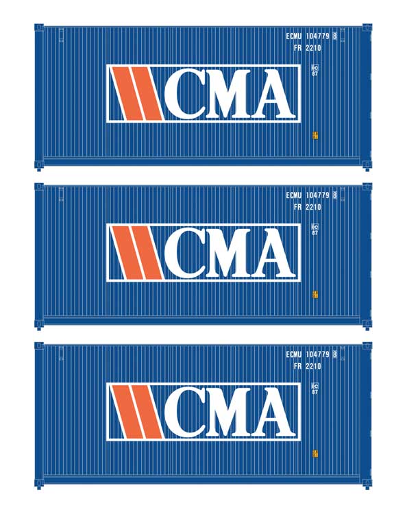 PREORDER Walthers SceneMaster 949-18050 HO 20' Fully Corrugated Container - 3-Pack -- CMA (Old)