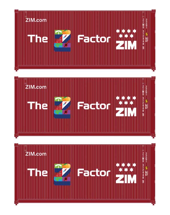 PREORDER Walthers SceneMaster 949-18057 HO 20' Fully Corrugated Container - 3-Pack -- ZIM (The Z Factor)