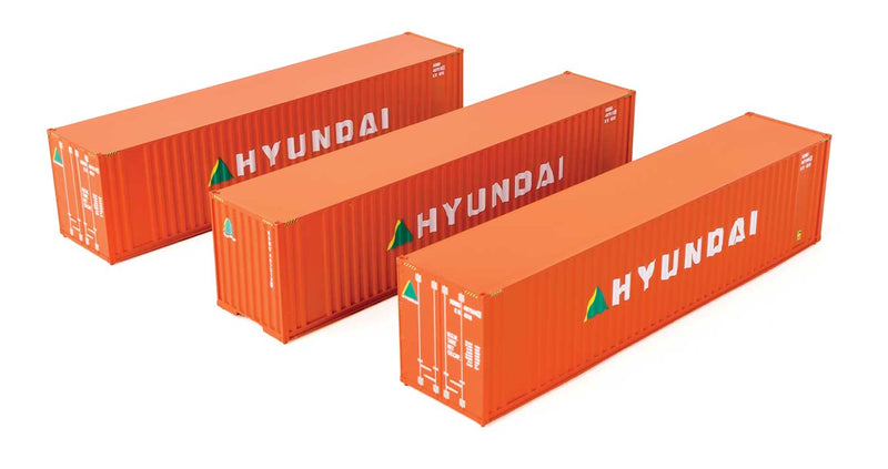 PREORDER Walthers SceneMaster 949-18203 HO 40' Flat Panel Container - 3-Pack -- Hyundai