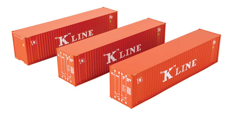 PREORDER Walthers SceneMaster 949-18204 HO 40' Flat Panel Container - 3-Pack -- K-Line