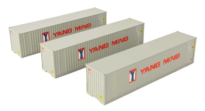 PREORDER Walthers SceneMaster 949-18205 HO 40' Flat Panel Container - 3-Pack -- Yang Ming