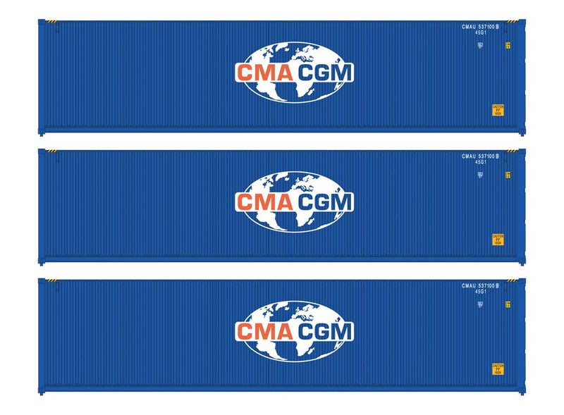 PREORDER Walthers SceneMaster 949-18251 HO 40' Fully Corrugated Container - 3-Pack -- CMA-CGM