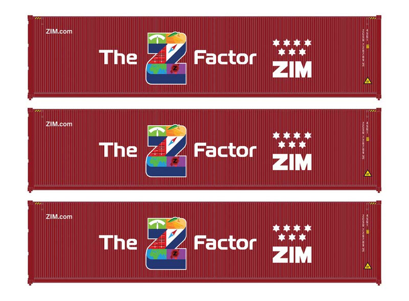 PREORDER Walthers SceneMaster 949-18257 HO 40' Fully Corrugated Container - 3-Pack -- ZIM (The Z Factor)