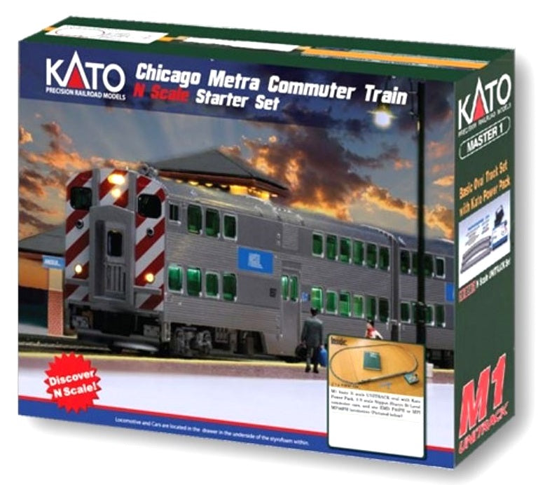 Kato N 106CHICAGO F40PH Gallery Bi-Level Commuter Train Starter Set, Chicago Metra "City of Chicago"