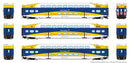 PREORDER Rapido HO 1110013 Bi-Level Commuter 2 Coach and Cab Car Set, Northstar Set #2 Cab #602 Coach 705, 712 (blue, white, yellow)