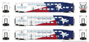 PREORDER Rapido HO 1110021 Bi-Level Commuter 2 Coach and Cab Car Set, Trinity Rail Express TRE Set #3 Cab #1004 Coach #1050, 1056 (white, blue, re