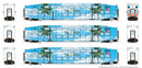 PREORDER Rapido HO 1110027 Bi-Level Commuter 2 Coach and Cab Car Set, TriRail Set #1 Cab #511 Coach 1005, 1010 (Palm Tree Scheme, blue, green)