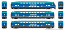 PREORDER Rapido HO 1110040 CEM Bi-Level Commuter 2 Coach and Cab Car Set, Coaster Set #1 Cab #421 Coach 42103, 42108 (2020s, blue, teal, black)
