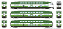 PREORDER Rapido HO 1110046 CEM Bi-Level Commuter 2 Coach and Cab Car Set, GO Transit Set #2 Cab #311 Coach 4518, 4021 (Metrolinx Scheme, green, white)