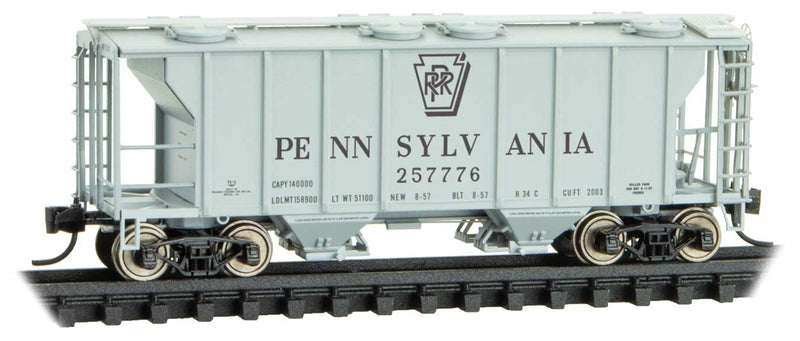 Micro Trains Line #095 00 062 PS-2 2-Bay Covered Hopper - Ready to Run -- Pennsylvania Railroad #257776 (gray, black, Shadow Keystone), N Scale
