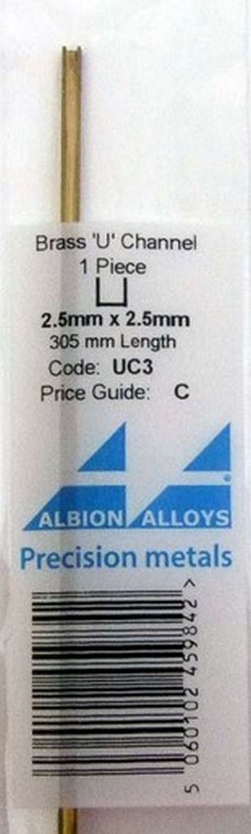 Albion Alloys UC3 Brass U Channel 2.5. x 2.5 x 2.5 mm 1pcs
