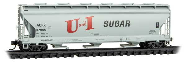 Micro-Trains 9300200 ACF 3-Bay Center Flow Covered Hopper with Round Hatches, Ready to Run, Utah-Idaho Sugar Company ACFX