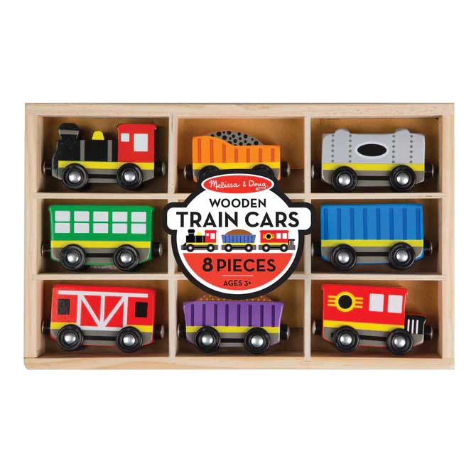 Melissa & Doug 51101 Wooden Train Car Set, 8 Pieces in Wooden Box