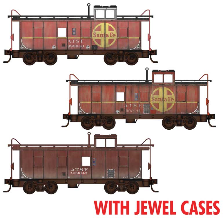 PREORDER Micro Trains Line 983 02 259 N 36' Riveted-Steel Cupola Caboose 3-Pack - Ready to Run -- Santa Fe