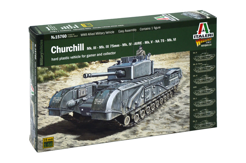 Italeri 15760 - SCALE 1 : 56 CHURCHILL Mk.III - Mk.III 75mm - MK.IV - AVRE - Mk.V - NA 75 - Mk.VI